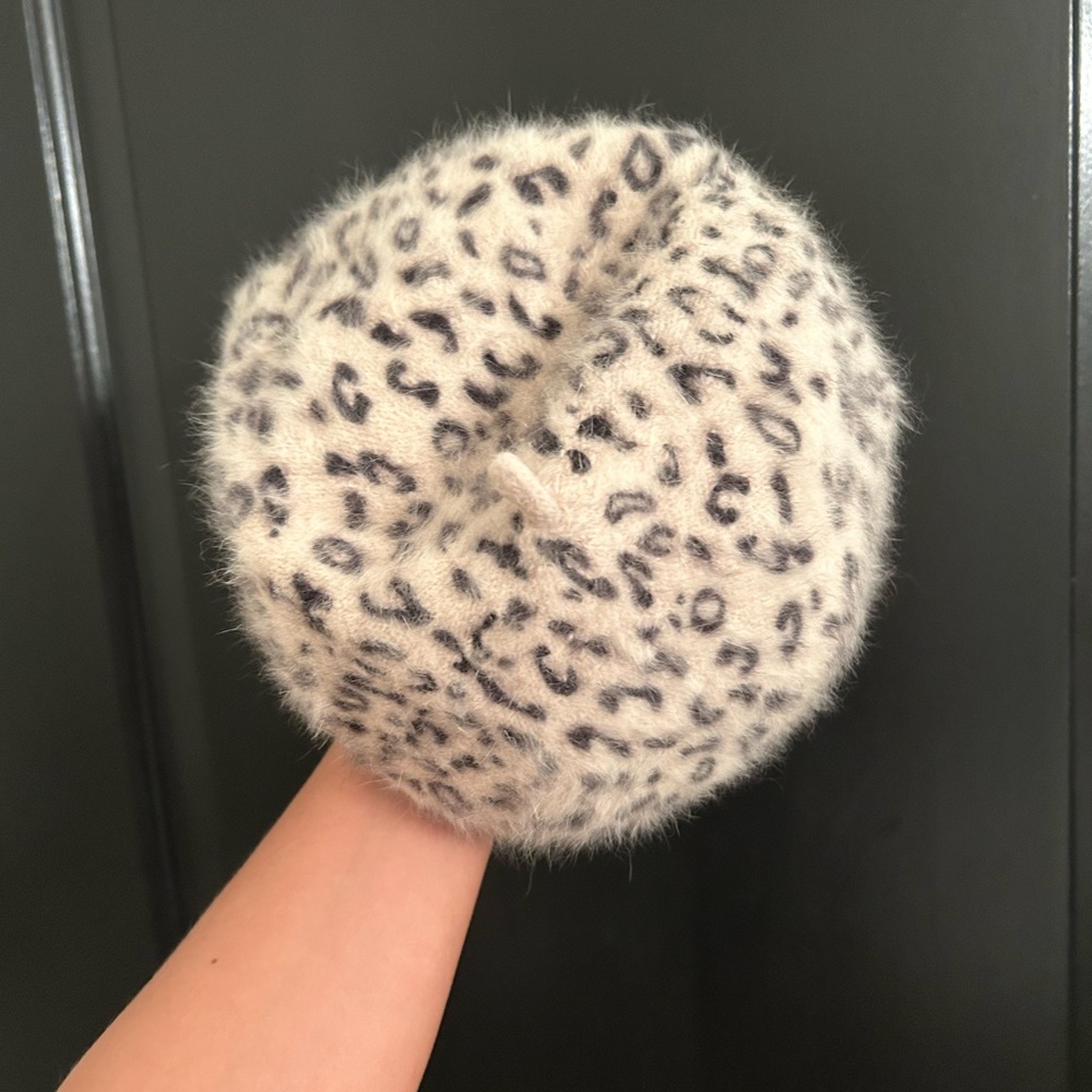 Leopard Print Fuzzy Beret